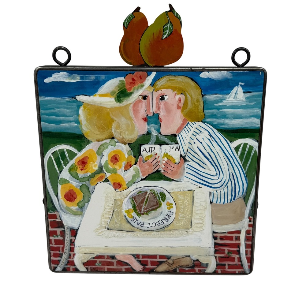 Nancy Thomas 2004 Perfect Pair Folk Art Wall Plaque Hand Crafted Pear Decor